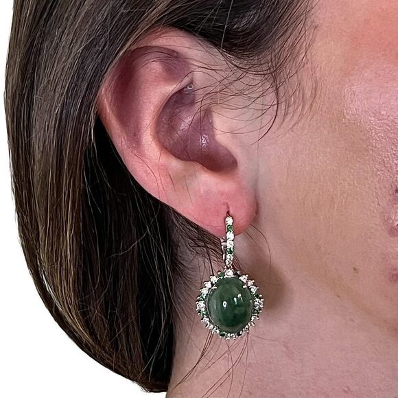 Garnet Tsavorite & Diamond Earrings 14k WG 22.44 TCW Certified $6,950 311038 - Picture 3 of 12